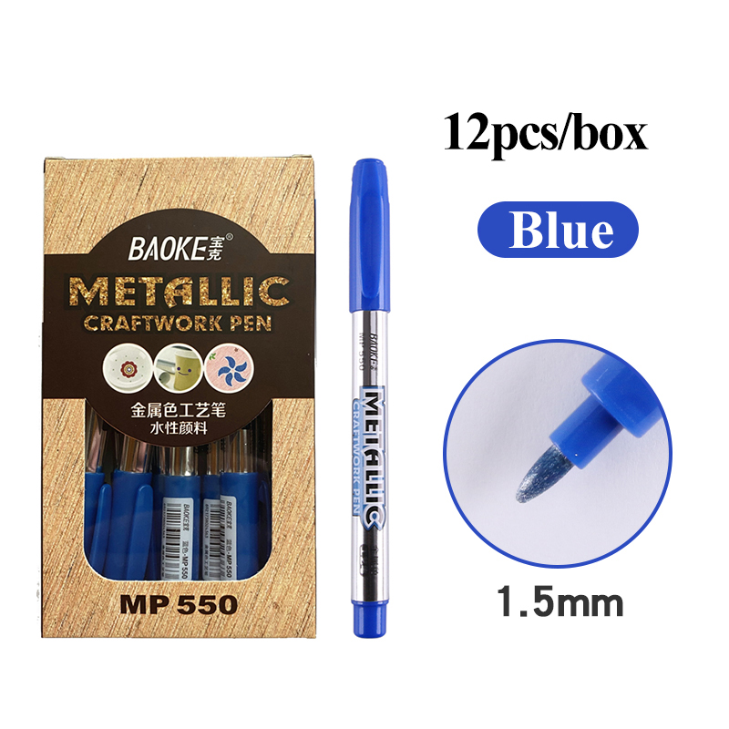 Baoke-rotuladores multiusos de Metal para manualidades, rotuladores de pintura permanente a prueba de agua, suministros de arte para estudiantes, 1,5mm, 6 colores: 12Pcs Blue