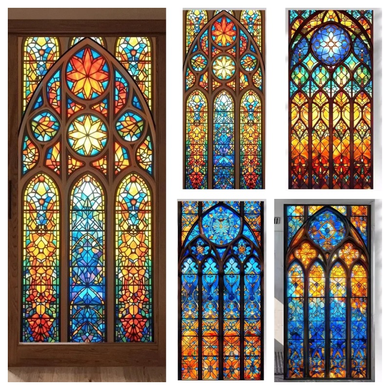 Adesivi elettrostatici per vetri per finestre retrò Pellicola decorativa per finestre colorate con uccelli floreali Decorazioni per la casa per la privacy rimovibili