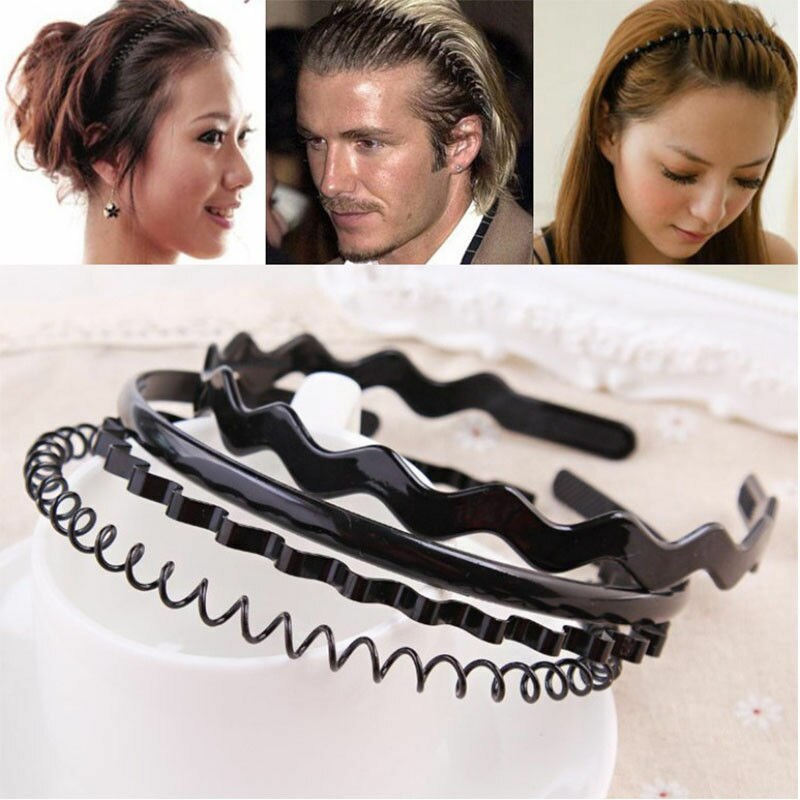 Diadema deportiva Unisex para hombre y mujer, banda para el pelo ondulada de Metal, negra