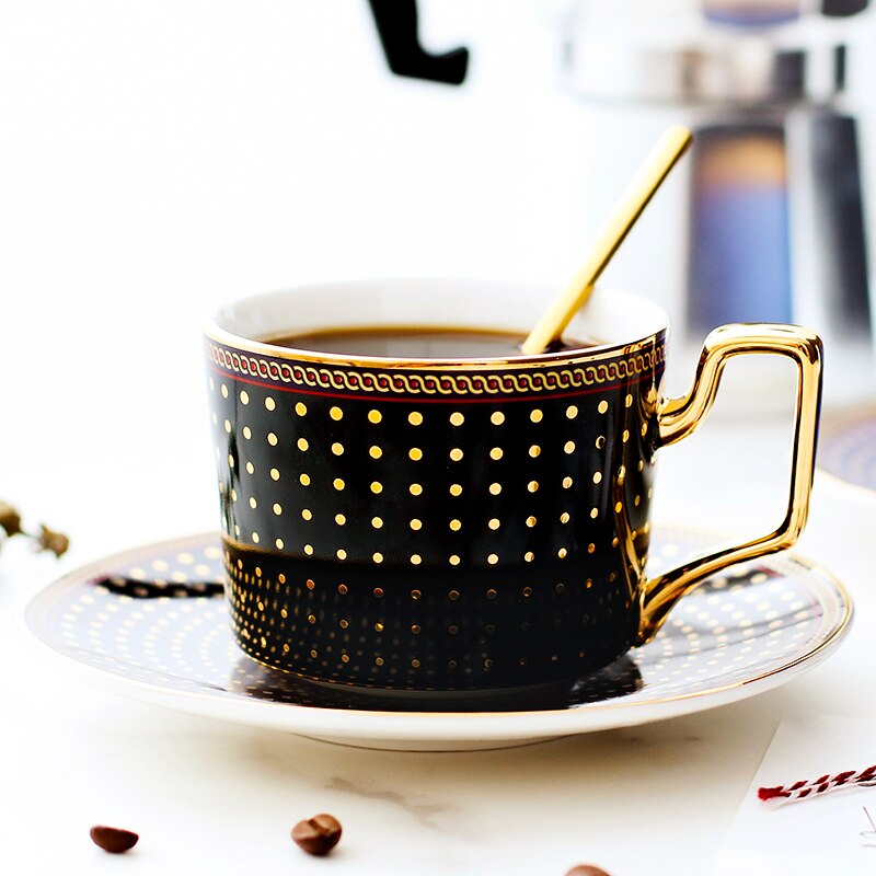 Porcelain Travel Coffee Cup And Saucer Set Eco Friendly Reusable Cup And Saucer European Filizanki Do Kawy Drinkware BD50CS: Black