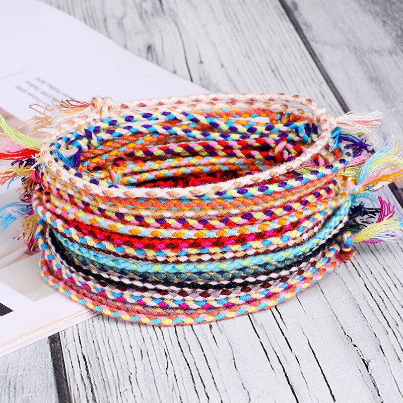 Pulsera de cuerda multicolor trenzada hecha a mano para hombre y mujer, brazalete ajustable étnico, joyería, de pareja