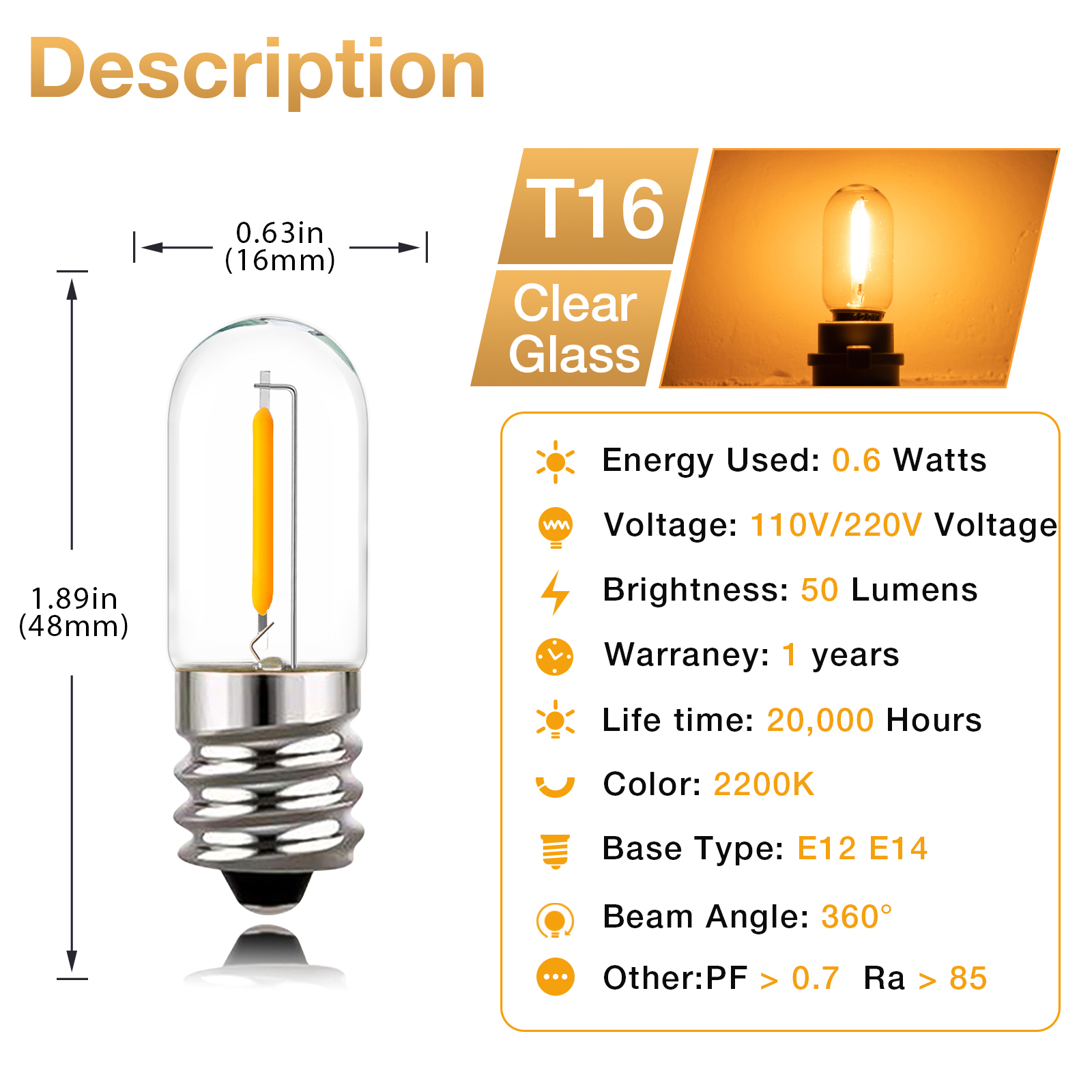 Bombilla de repuesto G40 Led 220V E12 E14 0,5 W 1W 2W S14 C7 T16 lámpara LED luz nocturna de filamento para lámpara de araña: Verde / 2 unidades