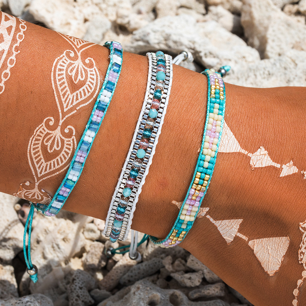 Set di braccialetti intrecciati stile bohemien retrò pop set di perle di riso gioielli intrecciati nuovi braccialetti di amicizia con corda a mano in stile etnico