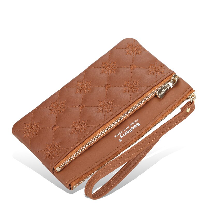 Porte-monnaie brodé coréen pour femmes, pochette longue de grande capacité à fermeture éclair, nouvelle: brown