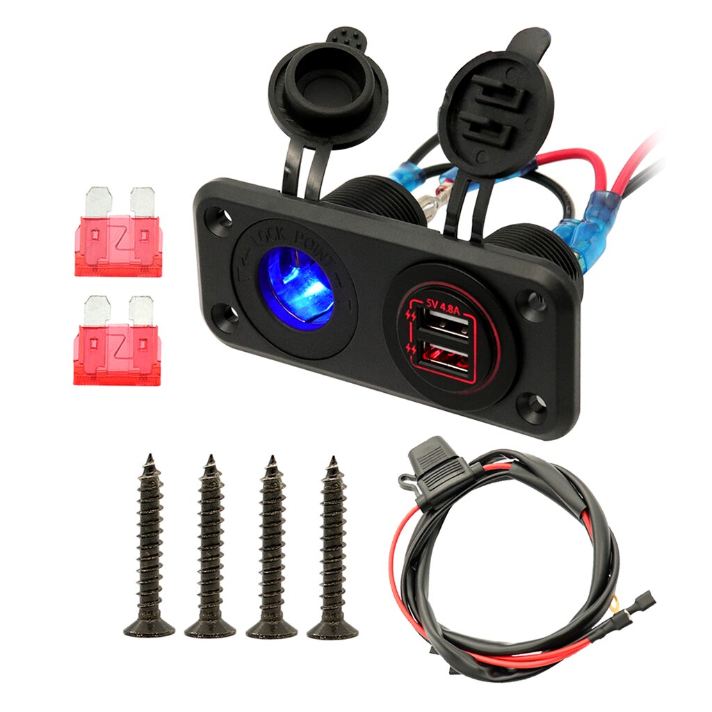 Dual USB Socket Panel with Screw Waterproof Power Socket Adapter Kit Dual USB Ports for 12V-24V Car Boat Marine RV