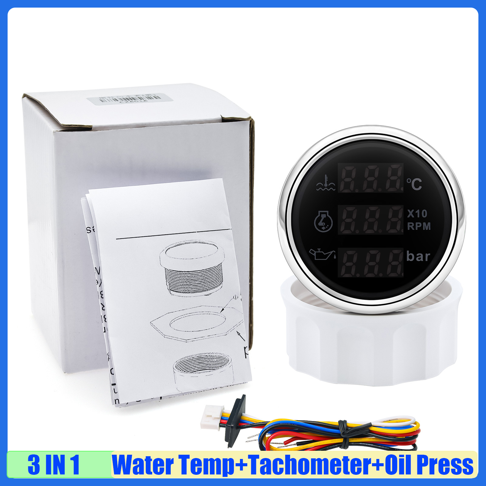 Digital 3 in 1 52mm -vägs vattentemperaturmätare + varvräknare + oljetrycksmätare med larm, rött ljus för bil och båt 12v 24v anpassad: Armégrön