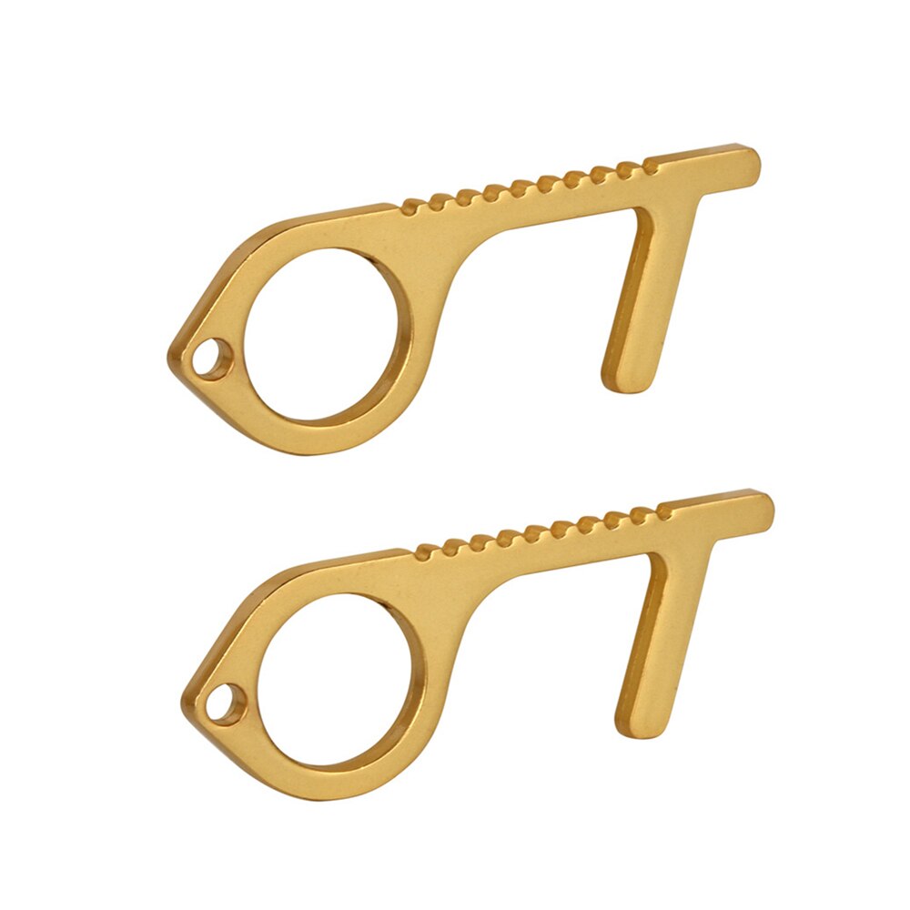 Keine berühren Tür werkzeug Öffner Keychain Kupfer legierung Aufzug Öffnung Assistent Schlüssel Griff Werkzeug Anti-kontakt Kleine EDC Werkzeug: 2PC Keychain golden