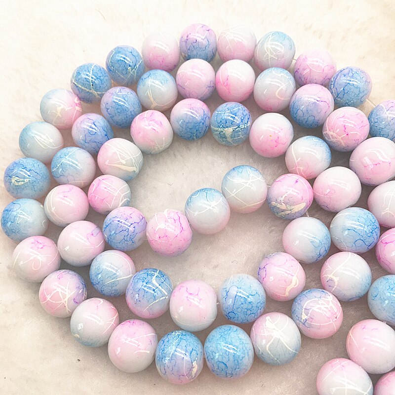 4/6/8/10mm light pink&blue Glass Beads Round Loose Spacer Beads Pattern For Jewelry Making DIY Bracelet Necklace #14