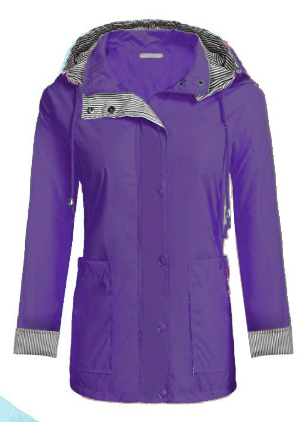 Lightweight Women Hooded Raincoat with 2 Big Pockets Long Sleeve Waterproof Zipper Rain Jacket Outdoor Rainwear: L