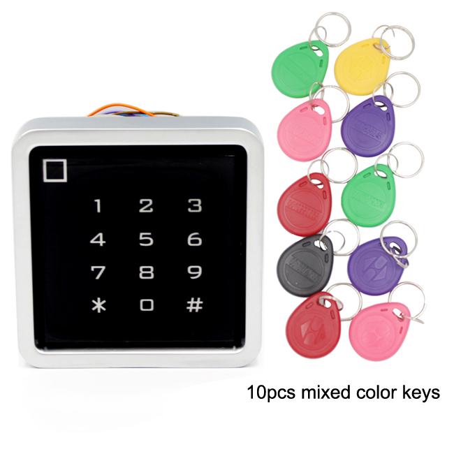 IP67 Waterproof Touch 125Khz 13.56MHZ Access Control RFID Door Access Control System Metal touch Keypad With 2000 Users: ID AC 10 color key