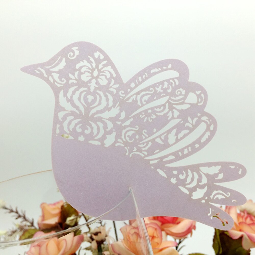 Liebe vogel Wein Glas Marker platz karten Hochzeit geburtstag braut dusche Baby Party Dekorationen tisch Name anzahl karte: hell Violett