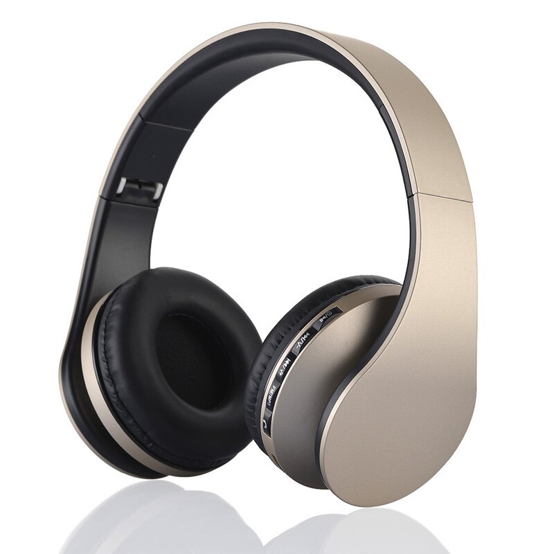 HIFI stereo earphones bluetooth headphone music headset FM and support SD card with mic for mobile xiaomi iphone sumsamg tablet: Gold