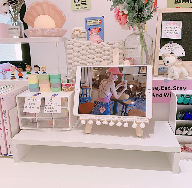 Simple wooden desktop office computer monitor Heightening Shelf display base stand holder desktop storage box organizer rack