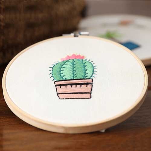 Simple Plant Flower Embroidery Kits for Beginner with 15cm Bamboo Hoop Flower Pattern Needlework Cross Stitch Swing Painting: a