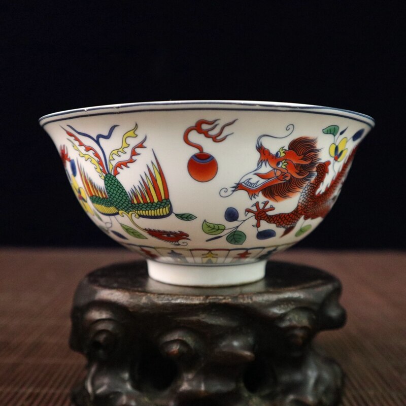 Delicate Antique Chinese Colorful Dragon Phoenix Porcelain Bowl