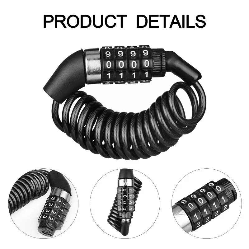 Cadena antirrobo para motocicleta y bicicleta, combinación de contraseña de 4 dígitos, candado para casco, candado de Cable portátil de seguridad, cuerda de alambre duradera