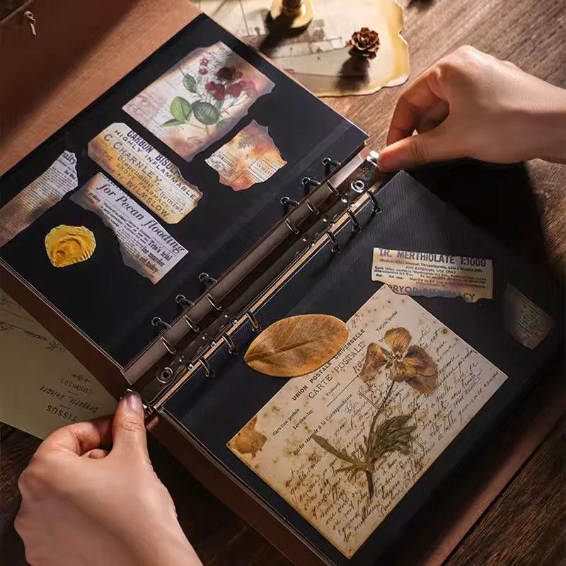 Álbum de fotos DIY, libro de recuerdos de cuero, película de papel Kraft, álbum de fotos conmemorativo, almacenamiento de sobres, álbum autoadhesivo de