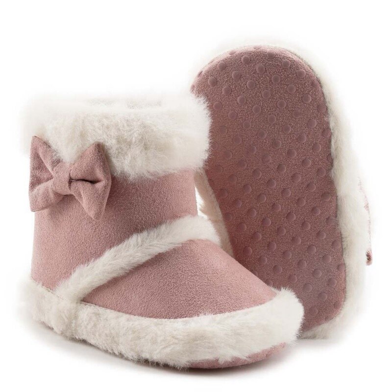 Baby Shoes Soft Sole Walking Shoes Bow Down Warm Snow Boots Khaki 12-18M In Autumn And Winter: Pink / 0-6 Months