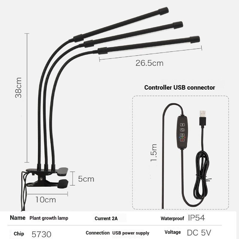 LED-Pflanzenwachstumslicht mit aufsteckbarem Pflanzenlicht, 5 V, Lichtfarbwechsel, USB, zeitgesteuertes Dimmen, volles Spektrum, wachsen Sie das Blumenhaus