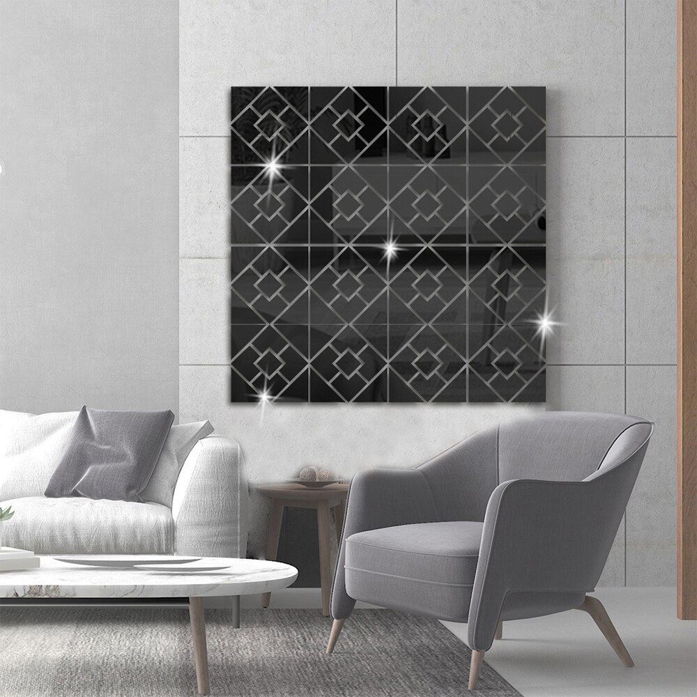 Autocollant mural miroir carré 3D, adhésif moderne en acrylique pour décoration de maison: Black / M 25x25cm 4pcs