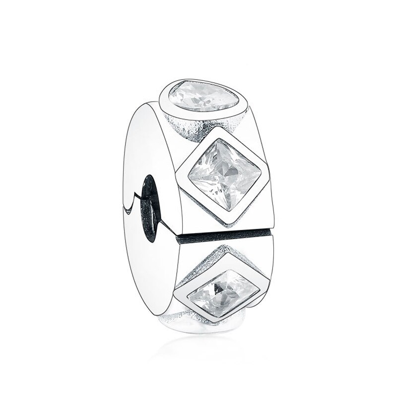 Winter 100% 925 Sterling Silver Sparkling Sunburst Clip Geometric Shapes Clip Clear Shining Charm Safety Chain: Green