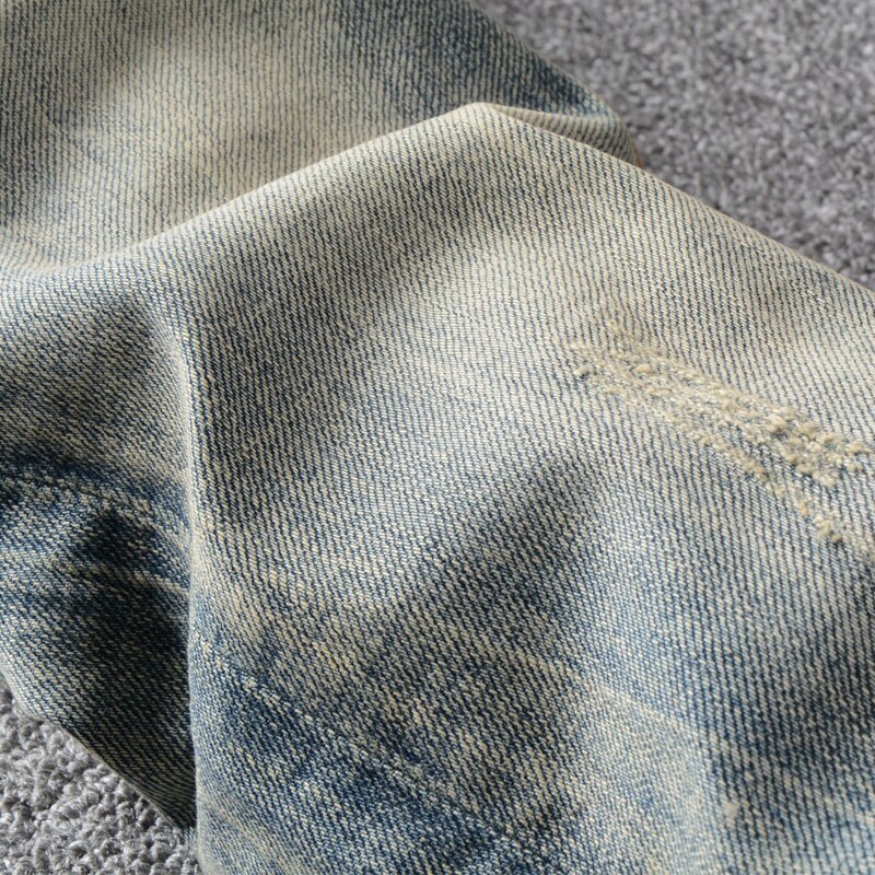 Jean classique vintage pour homme, coupe slim délavée rétro, petit pantalon en denim élastique, 98%  jeans en coton, jeans basiques à boutons
