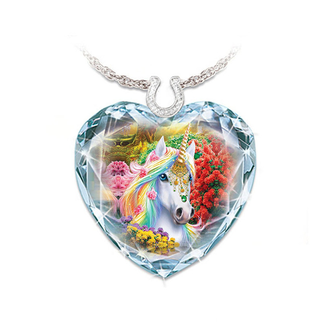 Unicorn lady pendant cute lady jewelry heart necklace blue crystal jewelry sunflower necklace pendant luxury jewelry: Default Title