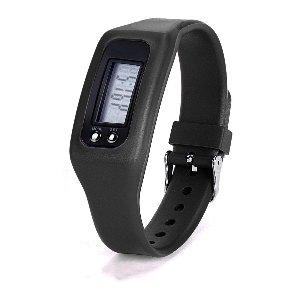 Children Silicone Digital LCD Pedometer Distance Calories Counter Sport Watch: Black