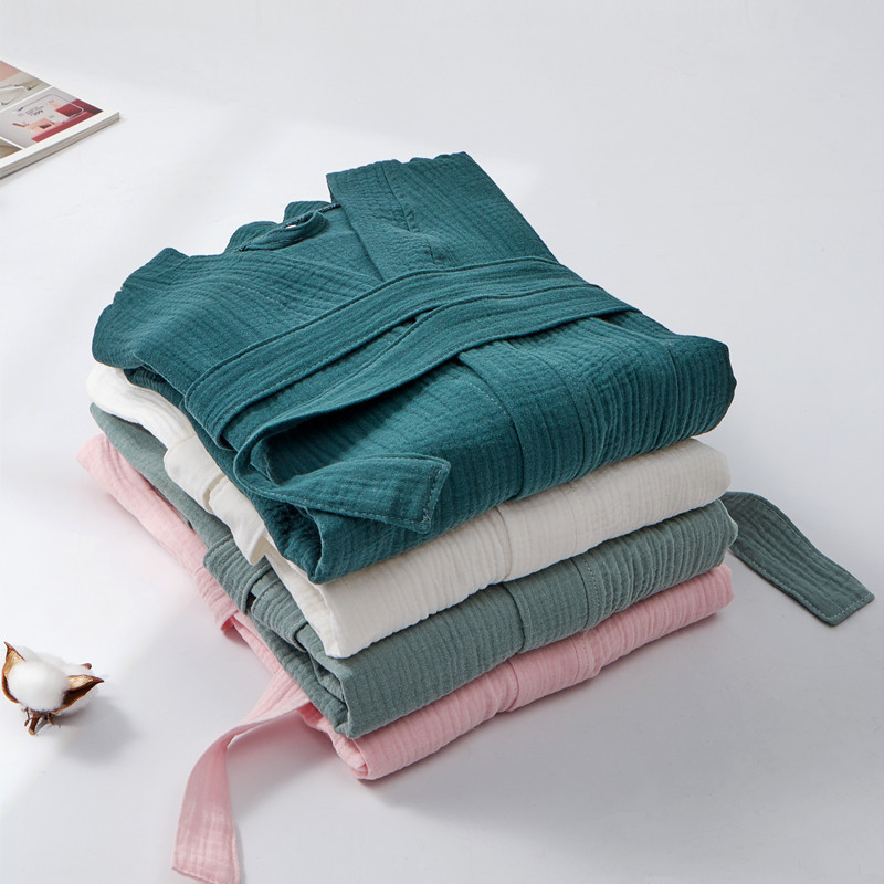 Effen kleur dunne badjas katoen dubbellaags gewassen gaas heren en dames Yukata kimono stijl dames nachtjapon