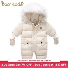Bear leader babymeisjeskleding met pluche voering, babyromper, winter, dikke overall voor peuters, babyjongenspakje met bont en capuchon, baby-onesie