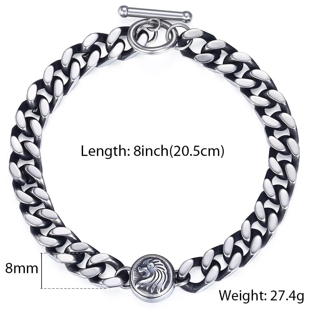 Lion Charm Men's Bracelets Curb Cuban Link Chain Stainless Steel Bracelet For Male Jewelry 8mm KDB22