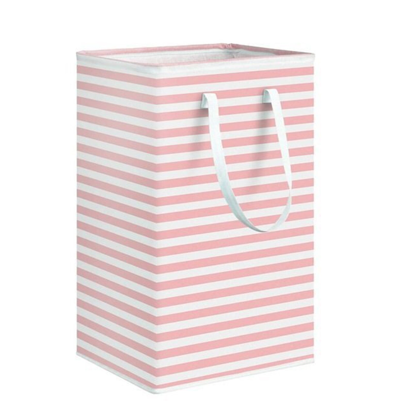 Newest Freestanding Laundry Hamper Horizontal Stripe Printing with Side Handles Clothes Storage: Pink