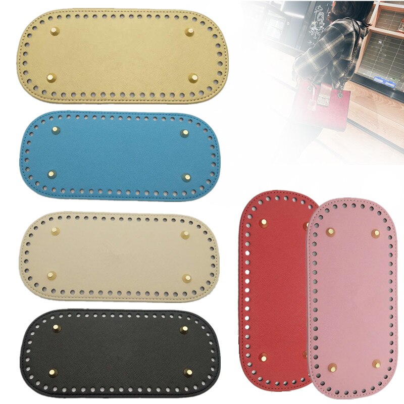 1 stk håndlavet pu læder bund med huller nitte til strikke taske håndtaske gør det selv kvinder skulder crossbody tasker tilbehør