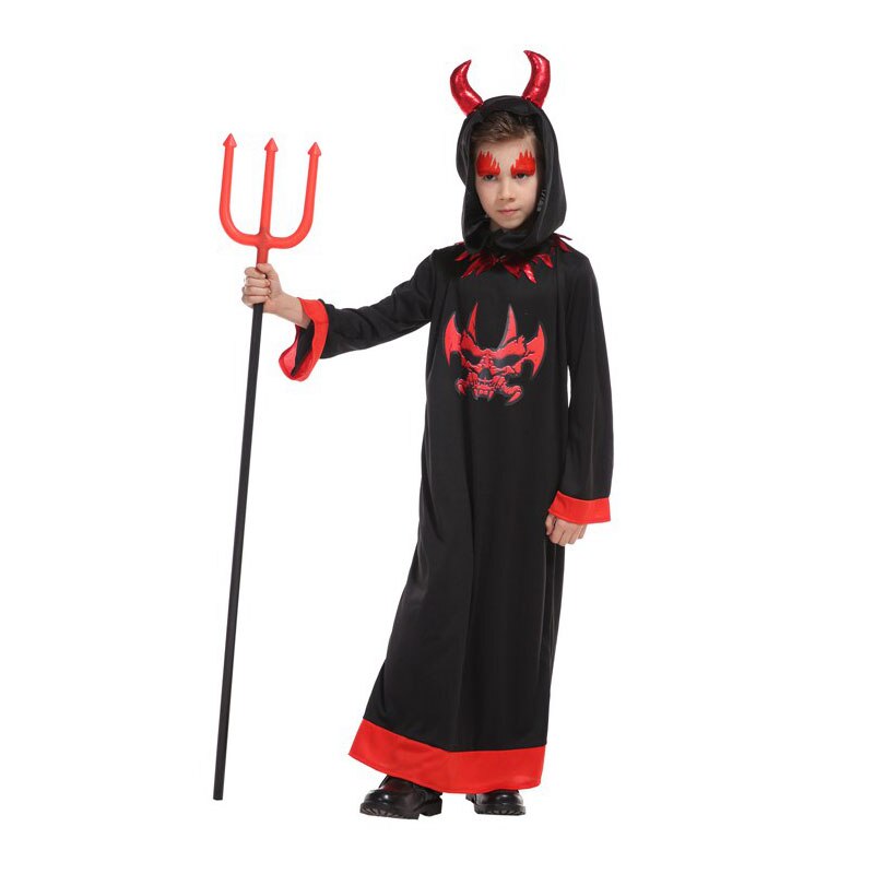 Disfraz de demonio diablo con capucha para niños, traje de de Mardi Gras para Halloween, Carnaval y Cosplay, color negro