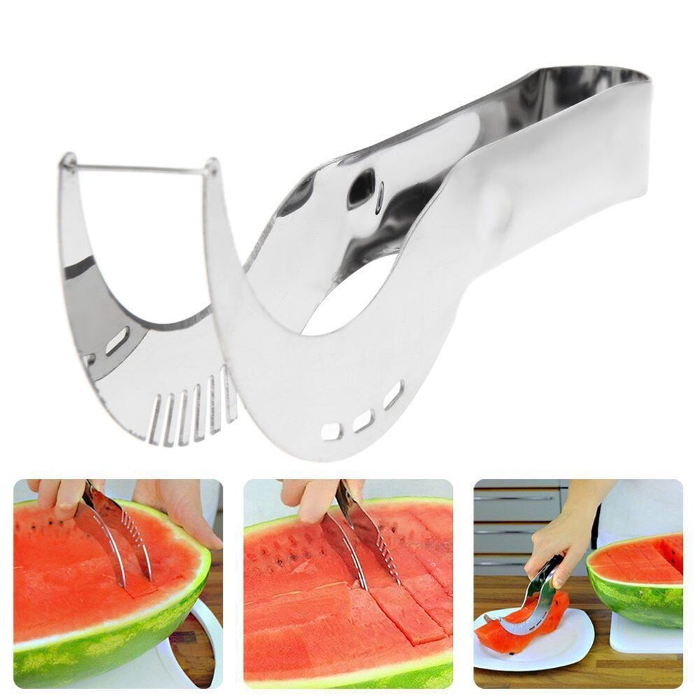 Watermeloen Slicer Tang Corer Fruit Meloen Rvs Gereedschap Watermeloen Cut Verfrissende Watermeloen Cubes Keuken Tool