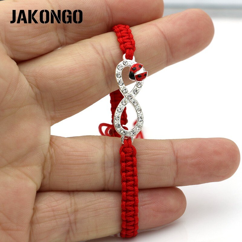 Jakongo Infinity Lieveheersbeestje Liefde Charm Armband Gevlochten Rood Touw Armband Voor Vrouwen Mannen Verstelbare Handgemaakte Armband