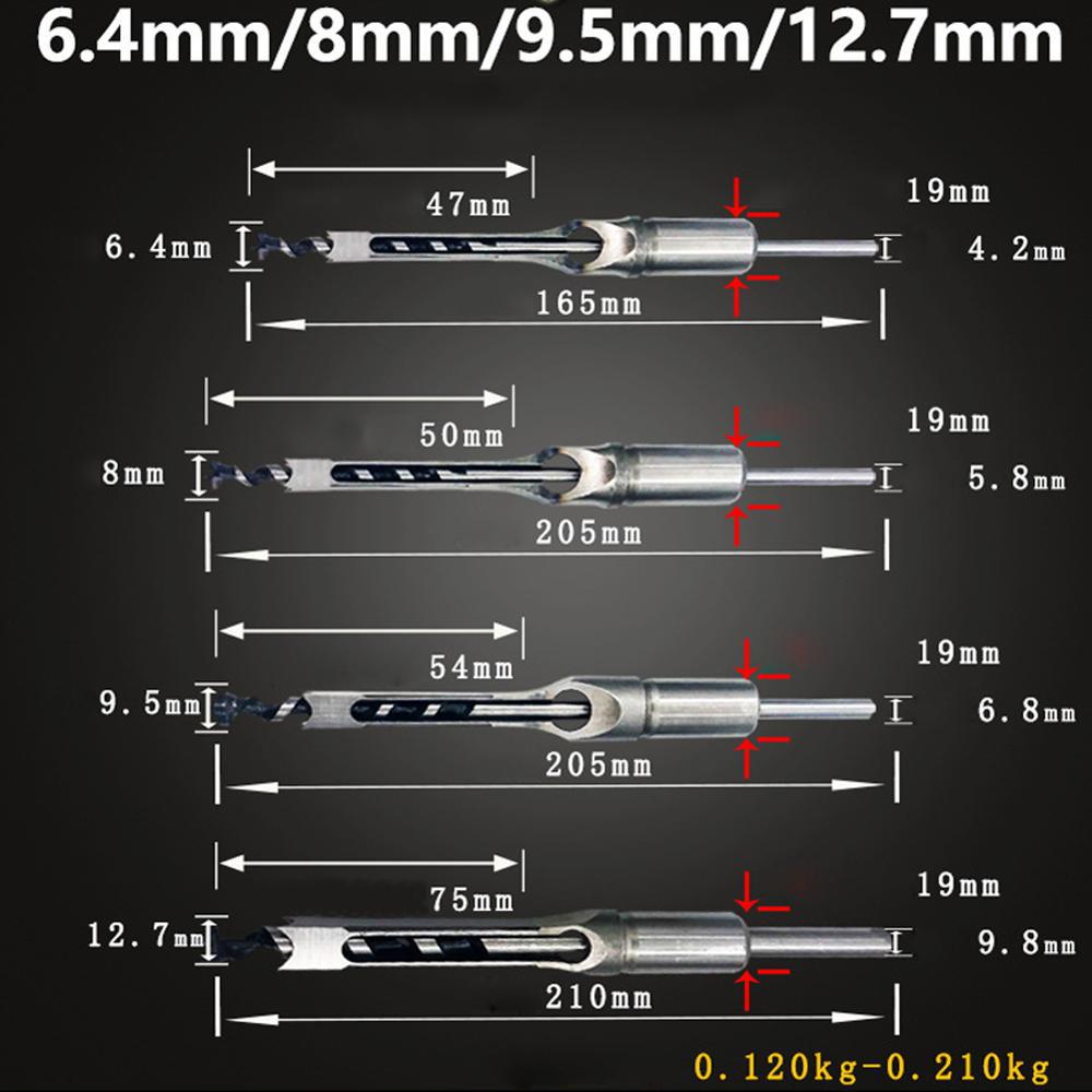 6.4/8/9.5/12.7mm HSS Square Hole Drill Bit Auger Bit Steel Mortising Drilling Craving Woodworking Tools