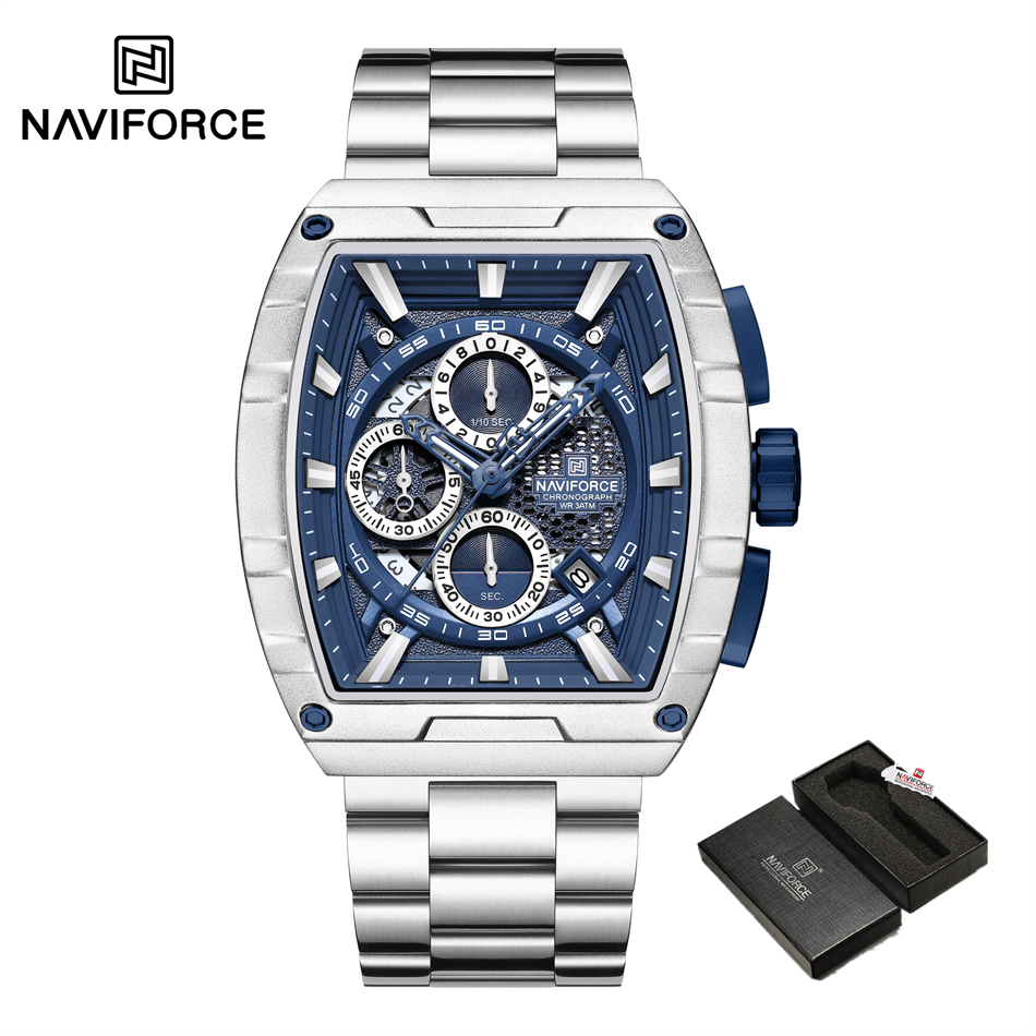 NAVIFORCE zegarek kwarcowy dla mężczyzn moda wodoodporny świecący chronograf zegarek Auto data pasek ze stali nierdzewnej zegar prezent: green