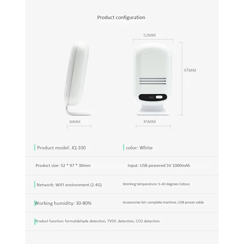 ligent Air Tester Set TVOC Jq-300 ligent WiFi Home Smoke Meter Co2-Hcho Air Analysis Tester