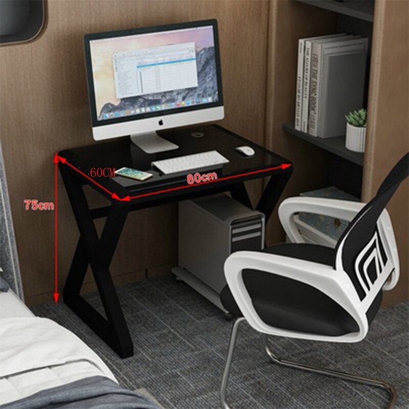 Simple Computer Desktop Desk 80CM Home Desk Tempered Glass Desk Game Gaming Learning Table: Black-80CM