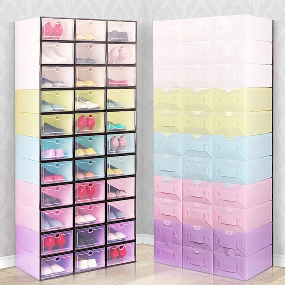 Stackable Shoe Storabe Box Foldable Plastic Organizer with Transparent Lid Shoe Container Bin DIY Drawer Home Storage Stacking