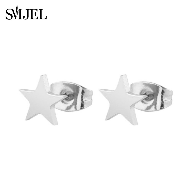 Nuevos pendientes de tuerca de estrella hueca de acero inoxidable para mujer, joyería de de cumpleaños Celestial para el día a día, adolescente y madre: Bronce antiguo plateado