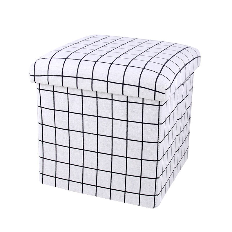 Cloth storage box foldable storage stool storage stool can sit adult multifunctional square sofa shoe changing stool ottoman: white gird
