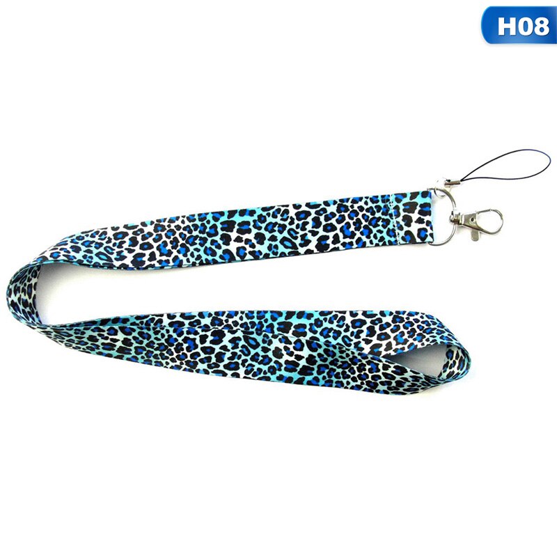 Moderno llavero con cordón de teléfono móvil tarjeta de identificación con estampado de leopardo, correas de cuello de Teléfono Animal con llavero: H08