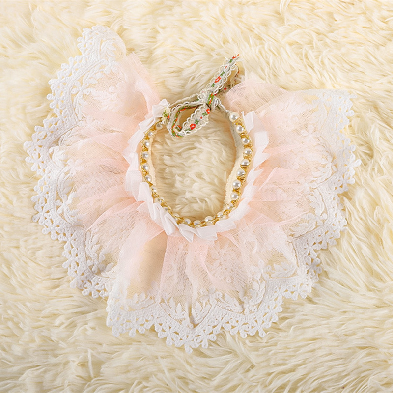 Lusso pizzo cane gatto fazzoletto da collo collare bella collana Pet bavaglino Bandana collari cucciolo gatti cravatta per animali domestici sciarpa festa di nozze: Pink