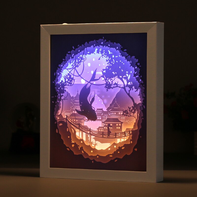 Home Decorative Box Shadow Picture Frames 3D Wall Hanging Gold Paper Cut Wall Art Light Painting Shadow Box Frame: 4