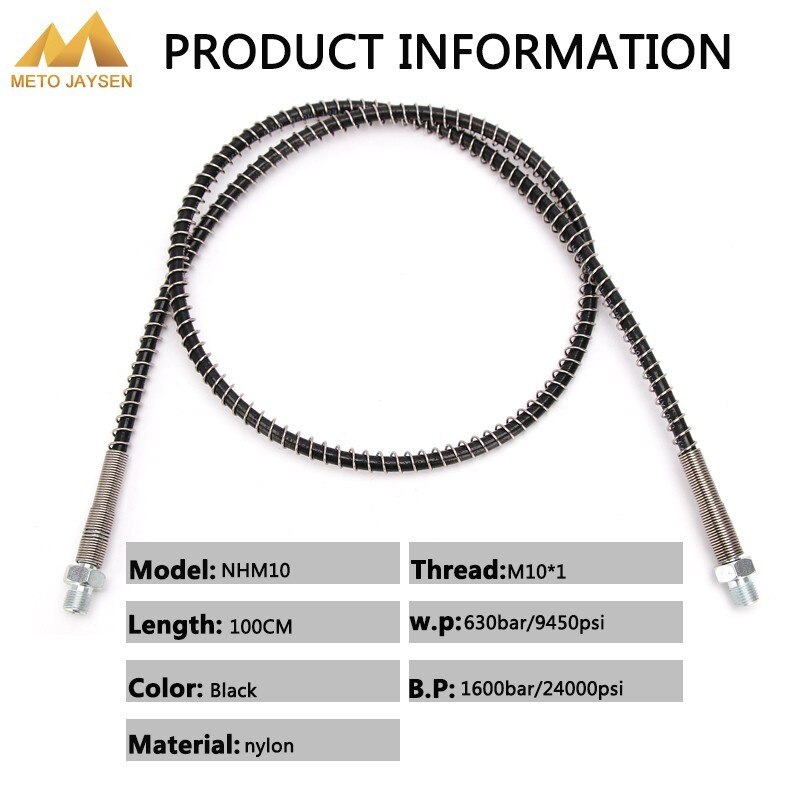 100CM M10x1 300Bar 4500Psi High Pressure Hose with Thickened Quick Disconnect and Copper Female Plug Air Refilling Nylon Hose