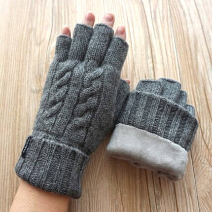 Hombre sin dedos, además de terciopelo cálido guantes de lana de oveja Mitt expuestos dedo Otoño de punto mitones de muñeca guantes de conducción de los hombres: Dark gray