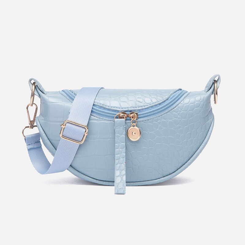 Pu Leer Trend Vrouwen Tas Mode Borst Tas Krokodil Patroon Rits Vrouwen Schouder Messenger Bag Luxe handtassen: Blue