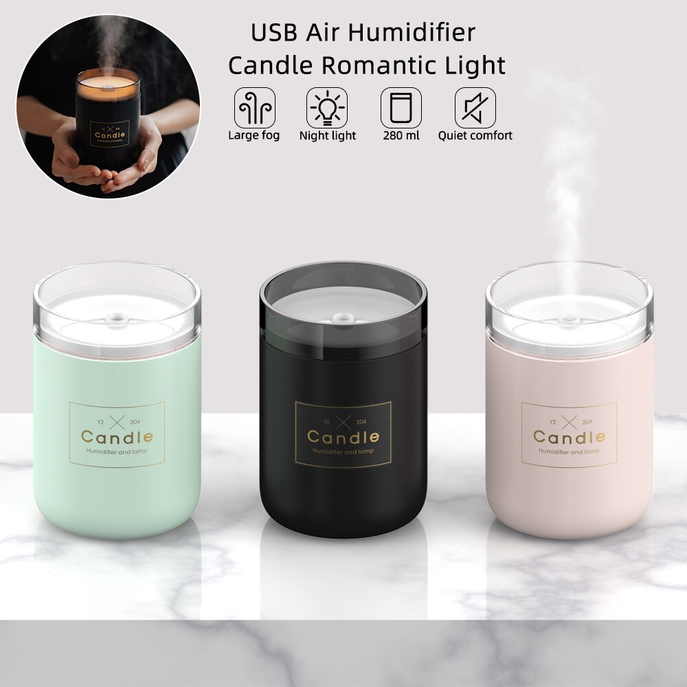 Zacht Licht Usb Essentiële Olie Diffuser Auto Luchtreiniger Aroma Anion Mist Maker 280 Ml Ultrasone Luchtbevochtiger Kaars Romantische